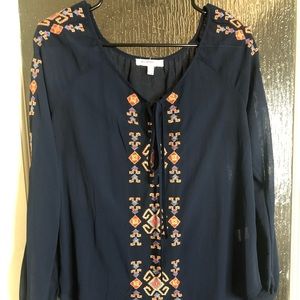 Blue Front Tie Blouse